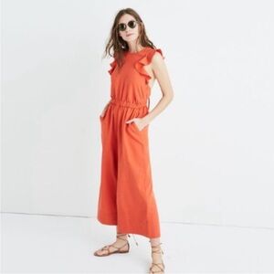 ULLA JOHNSON viola wide leg jumpsuit backless ruffle linen chili orange size 2